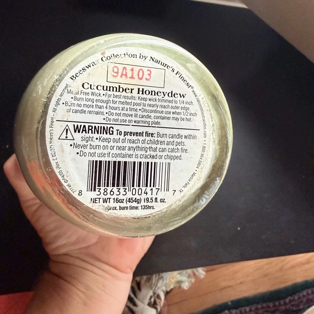 Nature's Finest Beeswax Collection Jar Candle 16oz Cucumber Honeydew New Lid